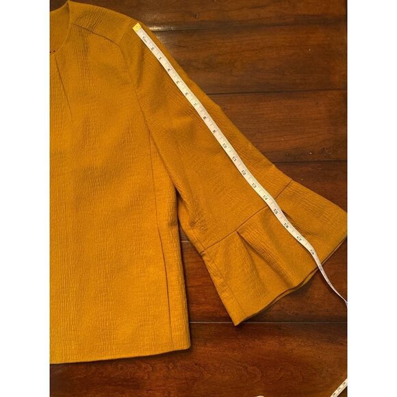 Loft Womens Open Front Blazer Size Large Bell Sleeves Mustard Yellow Stretch - Picture 7 of 11